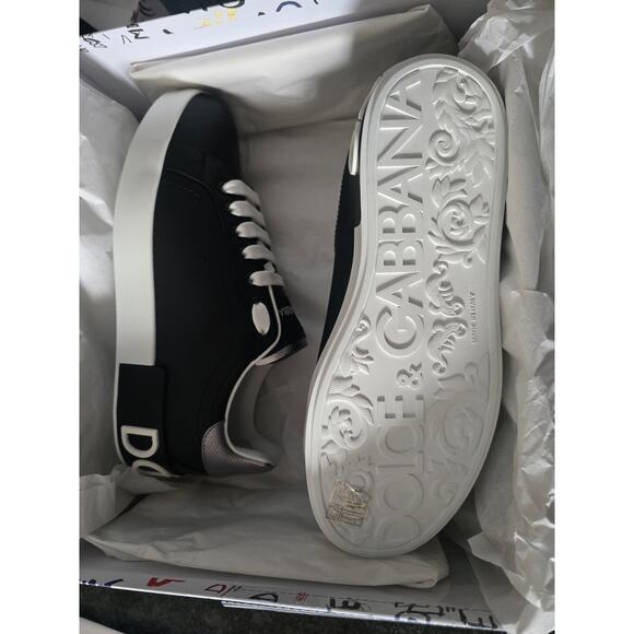 NWT Dolce&Gabbana Portofino Black Leather Sneakers - Size 37.5 EU - Picture 6 of 10